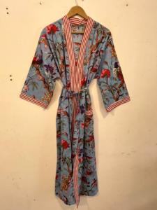 Bata Kimono de Algodón con Estampado de Pájaros, Estilo Boho, Vestido Largo - Product Image 3