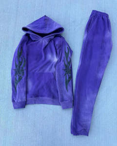 Costumes de jogging superposables de haute qualité, coupe ajustée, couleur unie, vente en gros de survêtements de survêtement superposables, costumes délavés à l'acide, à la mode, personnalisés, avec logo du fabricant personnalisé - Product Image 5