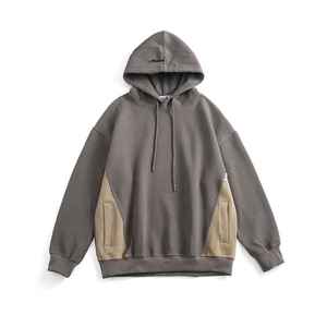 Sweat-shirt d'hiver en molleton épais de haute qualité, tendance, personnalisé, avec empiècements en coton contrastant, style patchwork, pour homme - Product Image 3