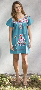 2023 elegante vestido bordado mexicano Vintage de manga corta para mujer uso diario con patrón sólido cintura Natural - Product Image 2