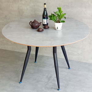 BA68168 120cm Round Dining <b>Table</b> Set Stable and Assembled <b>Wooden</b> Plywood <b>Top</b> with Tapered Iron Legs & Resin Marble Accents - Product Image 2