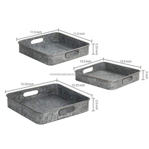 Ensemble de plateaux galvanisés plateau en métal avec poignée en bois Plateau de service en métal en acier galvanisé de forme rectangulaire pour la maison Décoratif - Product Image 5
