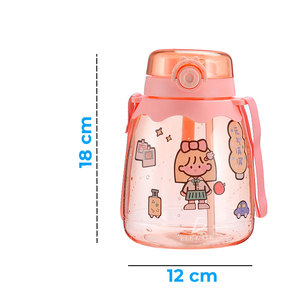 Borraccia Sportiva Motivazionale da 1,3 Litri con Misurino, Senza BPA, in Plastica, con Motivo Cartoon, Coperchio con Cannuccia, Cinghia e Adesivi - Product Image 3