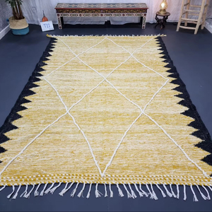 พรมโมรอคโค2025 kilim แบบถักสีเหลืองและสีดำงานแฮนด์เมดพรมขนสัตว์รูปทรงเรขาคณิตแบบเรียบสำหรับตกแต่งบ้านดีไซน์ใหม่ - Product Image 2