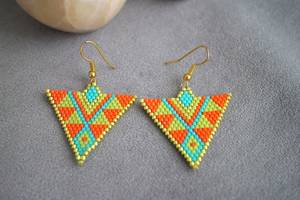 Boho <b>bead</b> earrings with turquoise design andy cascading <b>fringe</b>, unique jewelry gift - Product Image 2