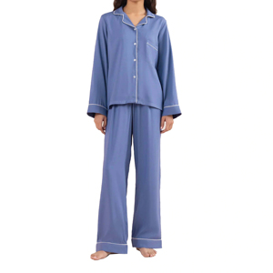 El mejor diseño hecho en fábrica para mujer, traje de noche de vacaciones transpirable tejido de invierno, ropa de dormir de Color sólido, conjunto de manga completa - Product Image 1