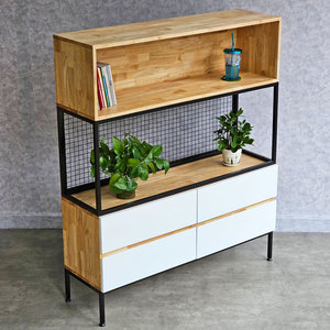 Étagère décorative sur pied KTB68150 120x35x140cm avec tiroirs en bois d'hévéa pour salon - Product Image 3