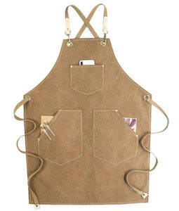 Customized Denim Fabric Bib Aprons with PU Leather <b>Hairdresser</b> <b>Cape</b> Salon Aprons with Customized Logo for Hotel Use - Product Image 4