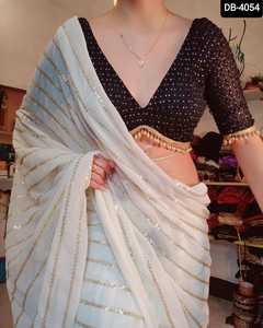 Las colecciones de Sari de Georgette de imitación de ropa informal y de festival más hermosas con Sari de calidad superior y precio bajo para mujer - Product Image 6