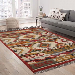 Tapis Kilim en Laine Fait à la Main, Motif Géométrique Brodé, Maison, Hôtel, Style Boho, Salon Extérieur - Product Image 2