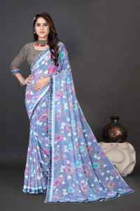 Ropa de fiesta de verano de diseñador exclusivo Saree elegante blusa india de Bollywood tela etérea sin peso Ropa Étnica tradicional - Product Image 6