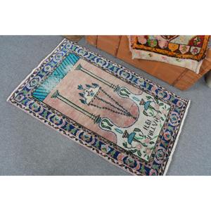 Alfombra Turca de 2.5x3.9 pies, Estilo Marroquí Azul, Alfombra de Lana con Parches y Base de Látex, Decoración Tradicional Ecológica para el Hogar - Product Image 4