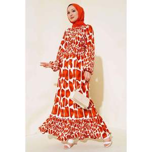 Vestido arrugado estampado, vestido largo hasta el brazo con azulejos - Product Image 2