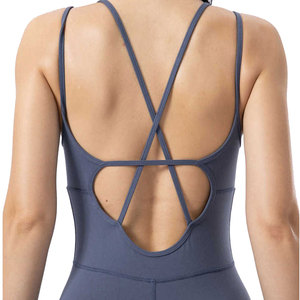 Meilleure Vente Combinaison de Yoga Sans Coutures Taille Haute pour Femme, Couleur Unie, Bretelles Fines, Détails en Maille Découpée, Longueur Intégrale, Extensible dans les Quatre Sens - Product Image 4