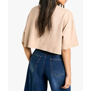 Nouveau à la mode recadrée plaine vierge femmes T-Shirt Streetwear été Style 100% coton T-shirts décontractés - Product Image 2