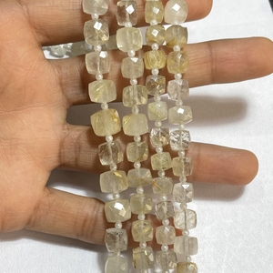 Perles en forme de boîte à facettes en rutile doré, pierre précieuse carrée calibrée de 7 à 8mm pour fabrication de bijoux - Product Image 5