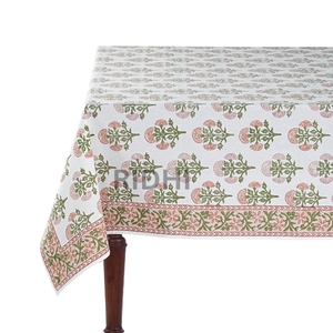 Mantel de Mesa Hecho a Mano 100% Algodón Mughal Buta Peach con Diseño Floral Moderno en el Borde, Reutilizable, Tamaño Personalizado para Bodas y Estilo Rústico - Product Image 2