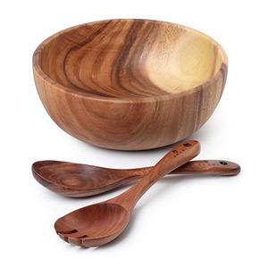 ชามสลัดทำด้วยมือชามซุปทำจากไม้สไตล์คลาสสิกชามเสิร์ฟไม้ใหม่ - Product Image 1