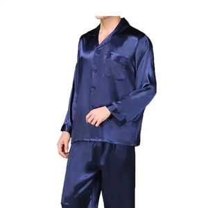 Conjunto de ropa de dormir de satén con logotipo personalizado para hombre, largo, duradero, de fibra de bambú, cómodo, mangas acampanadas, clásico, transpirable - Product Image 3