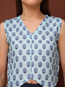 เสื้อครอปพิมพ์ลายแขนกุดสำหรับผู้หญิงผ้าฝ้ายลายผสมคอวี - Product Image 6