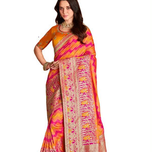 Sari de Alta Calidad para Mujer, Diseño Moderno, Tejido de Seda Banarasi con Bordado Zari, Ideal para Fiestas y Festivales, por Fab Zone - Product Image 1