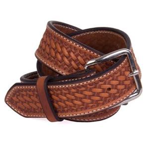 Ceinture western en cuir véritable marron avec boucles - Product Image 2
