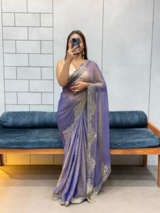 Fendy Fabrics 'Soft Golden Moss Satin Eco-Friendly Saree Blouse pour les femmes Rich Silk Panel Cut Work Diamond Flower Ethnic Bandana - Product Image 4