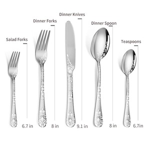 Ensemble de couverts finis argentés à imprimé floral blanc couverts en acier inoxydable pour la cuisine à domicile, le restaurant et la table à manger - Product Image 2