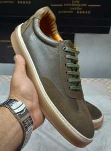 Zapatos informales de cuero de dos tonos para hombre, zapatillas para caminar con cordones, calzado de calle transpirable antideslizante con punta redonda - Product Image 6