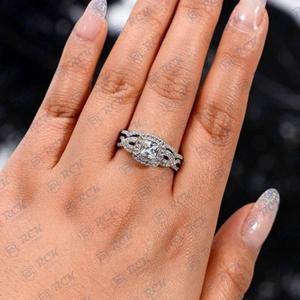 1,00 CTW Princess Cut Nupcial Set Moissanite Aniversario y regalo de cumpleaños Anillo de banda para Mujeres para el amor - Product Image 5