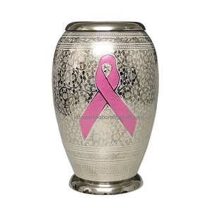 Urna de cremación para adultos de latón clásico de alta calidad, cinta rosa, Impresión de cáncer, suministro funerario grabado personalizado, modelo de Metal - Product Image 1