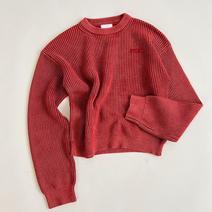 Vêtements personnalisés en gros Vintage pull unisexe à manches longues surdimensionné poids lourd col rond tricoté lavé chaud pull en tricot - Product Image 4