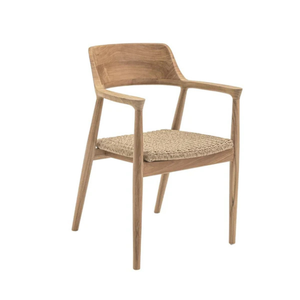 Modern Teak <b>Dining</b> Armchair with Curved Wooden Backrest Handwoven <b>Rattan</b> Seat Eco-Friendly Durable for Apartment <b>Dining</b> Areas - Product Image 2