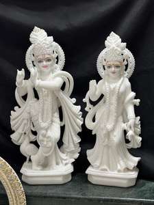 Hermosa Estatua de Radha Krishna de Mármol Blanco Hecha a Mano con Diseño Creativo y Precio Accesible - Product Image 2