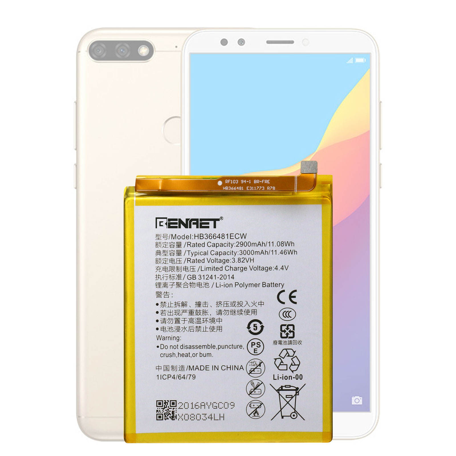 Rechargeable Li-ion Phone Battery for Huawei HB366481ECW-11