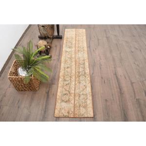 Turkish Runner Rug, 1.5x6.5 ft Vintage Rug, <b>Brown</b> <b>Wool</b> Rug - Product Image 1