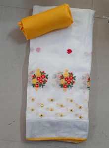 <strong>Saree</strong> Sari NEW TRENDING UNIQUE OUTFIT FASHION EMBROIDERED WORK WITH HEAVY BLOUSE Pure Linen Slub <strong>Saree</strong> hand <strong>embroidery</strong> <strong>mirror</strong> - Product Image 5