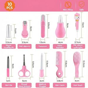 Kit de Cuidado para Bebés 10 en 1, Set de Cepillo y Peine para Uñas y Cabello, Color Rosa, Portátil, para Manicura y Pedicura - Product Image 2
