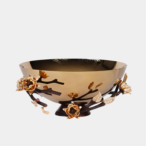 Cuenco para servir frutas pulido Dorado de la más alta calidad con acento de flores, accesorio de comedor, cuenco decorativo para servir frutas - Product Image 1