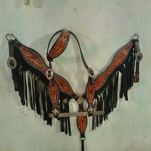 Hecho a mano 100% cuero de vaca occidental Headstall pecho collar conjunto 3D Floral acento pintado fabricante al por mayor suministro - Product Image 4
