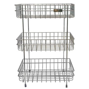 Panier à fruits en fil de fer gris de conception optimale avec 3 niveaux, forme rectangulaire, grands paniers de rangement pour table - Product Image 1