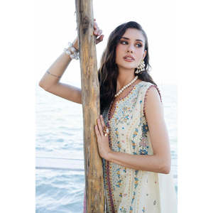MUSHQ Bohemian 3PC Lawn Heavy Embroidered Sleeveless V-neck <b>Shirt</b> Chiffon Printed Dupatta Trouser for Spring/Summer - Product Image 4