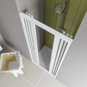 Porte de douche pliante en PVC avec système accordéon, réversible, anti-calcaire, durable, modèle central - Product Image 2