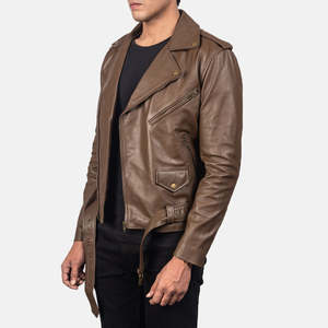 Allaric Alley Mocha Genuine Cowhide Leather <b>Biker</b> <b>Jacket</b> with Zippered Closure Water Proof Size XS for Autumn Season - Product Image 2
