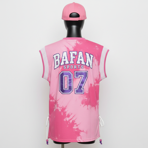 Camiseta de Baloncesto para Mujer, Alta Calidad, 180 GSM, Malla de Poliéster Transpirable, Panel de Brazo con Ribete Tie-Dye Rosa, Logotipo Personalizado, Algodón - Product Image 2