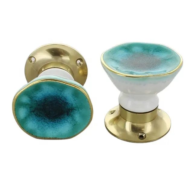 Moroccan Glaze Colour with gold Line Vintage Beautiful Mortice Lock Ceramic Gold Painted Door Knobs Handle [ MLH 108]