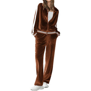 Velvet Zip-Up <b>Lounge</b> <b>Set</b> for <b>Women</b> Soft Breathable <b>Velour</b> Casual Wear with Sweatpants and Sweatshirt Outfit with Pockets - Product Image 1