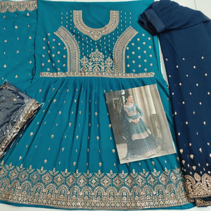 Qunoot ตู้เสื้อผ้าผ้าทอแบบไม่เย็บหรูหรา, ผ้า gealwar kameez faux georgette เย็บปักได้หลายแบบเรียงตามลำดับทำงานอินเดีย/ปากีสถาน - Product Image 1