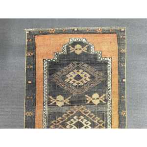 Vintage Small Rug 2.6x5.2 ft (80x160 cm), Turkish <b>Brown</b> Floral <b>Wool</b> Rug - Product Image 5
