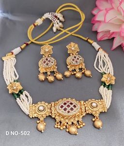 Antique Golden Kundan <b>Necklace</b> SKU-502 D-3 - Product Image 3